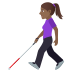 👩🏾‍🦯 woman with white cane: medium-dark skin tone display on JoyPixels